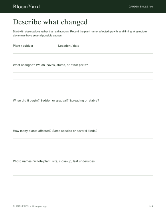 Plant Health Workbook first page