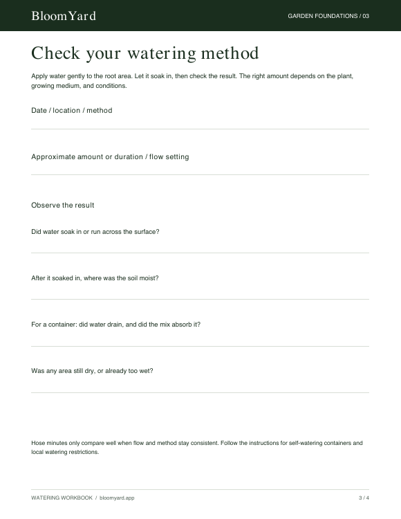 Workbook watering method check